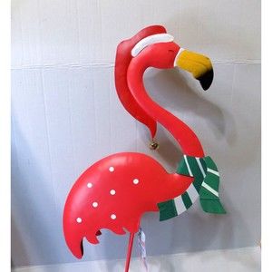 NEW Christmas Metal Flamingo Statue Figurine Florida Coastal Decor